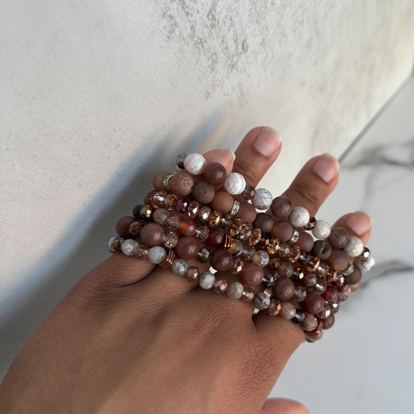 Rose Gold Bracelet Set | Hand Made Beaded Bracelet Stack - Picture 3 of 5